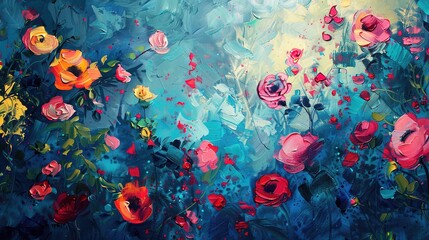 A vibrant painting design inspired by nature, featuring floral motifs and a rich color scheme reminiscent of a garden in bloom.