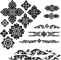 Thai Pattern for Decoration-PraJamYam Flower of Thailand & Border of Thai art & Kranok's Decorative Leaves in Lai Thai