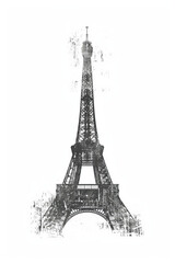 Fototapeta premium Flat Vintage Eiffel Tower Drawing with Distressed Logo Style 