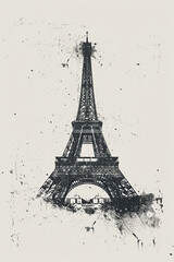 Simple Distressed Eiffel Tower Logo on White Background
