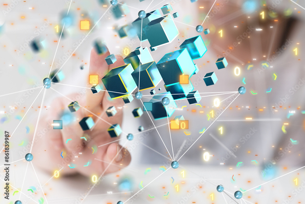 Aufkleber neural network 3d illustration. big data and cybersecurity