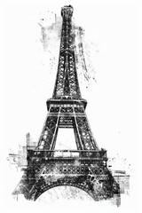 Fototapeta premium Vintage Eiffel Tower Logo with Rough Distressed Style 