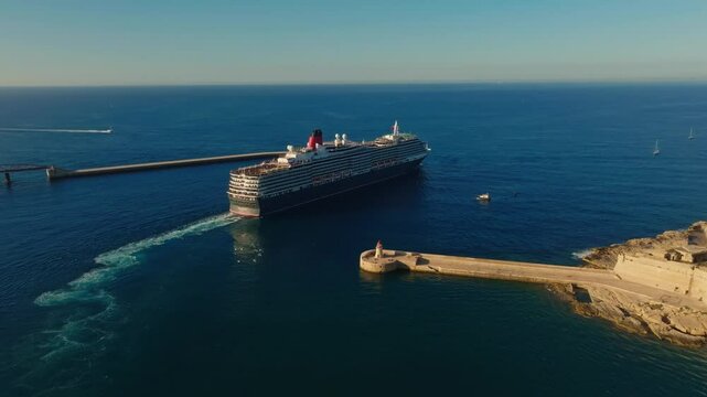 Cruise ship leave Grand harbour in Valletta, Malta island
