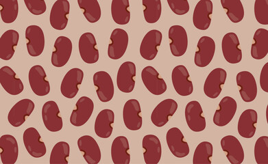 Kidney beans seamless pattern isolated on beige background. Beans vector wallpaper. Healthy cuisine ingredient. Vegan protein source.