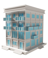 Blue door and window building. 3d rendering.	