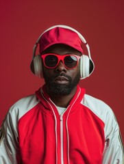 Obraz premium Man with Headphones and Red Jacket