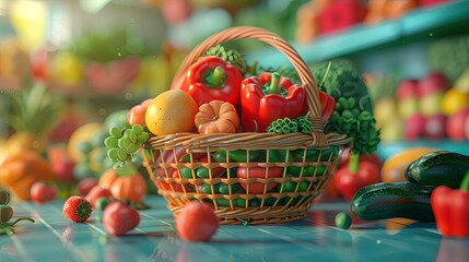Shopping basket with fresh food