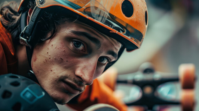 Focused Skateboarder Adjusting Gear Before Big Competition - Urban Lifestyle and Concentration - Powered by Adobe