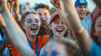 Joyful Friends Celebrating at a Softball Game - High Energy, Team Spirit, and Excitement
