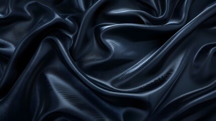 Obraz premium Luxury dark blue silk satin fabric background for elegant design. Abstract wavy folds of smooth, shiny material.