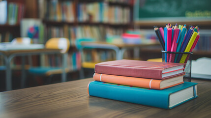 School books on desk