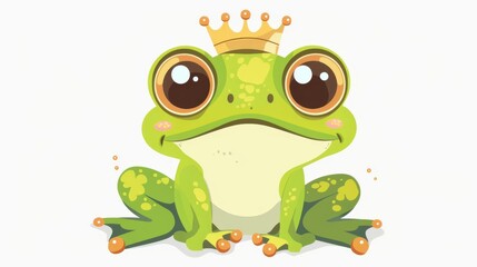 Playful kawaii style clip art of the Frog Prince, featuring a frog with big eyes and a crown, delightfully rendered on white