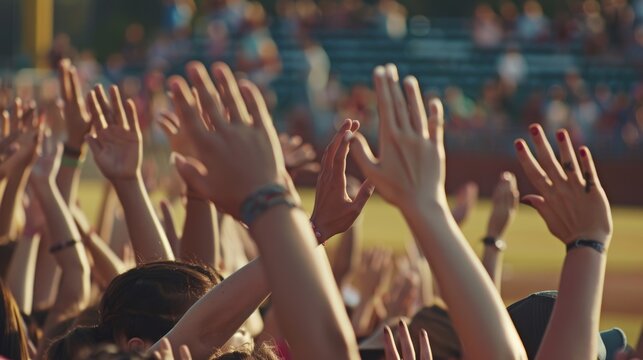 Energetic Crowd Doing the Wave at a Dynamic Softball Stadium at Dusk - Perfect for Sports Advertising