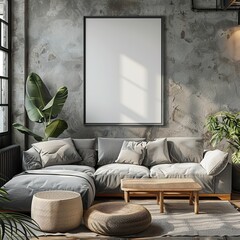 Mockup Frame in Scandi Living Room Interior 3D