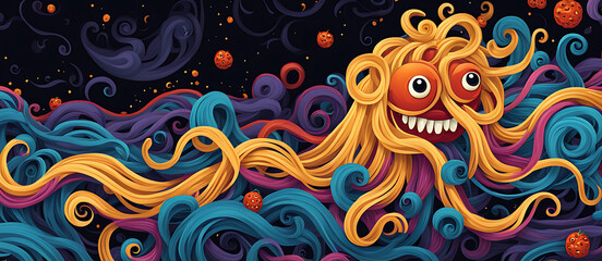  Spaghetti monster pasta flying halloween funny food pastafarian sauce cartoon. Pop spaghetti pasta monster dish scary head art spooky fun meatball humor tomato isolated atheist religious lunch holy. 