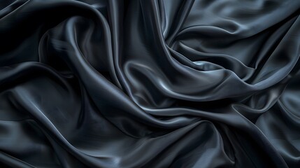 Black Satin Drapes. Luxurious Dark Fabric Texture Background