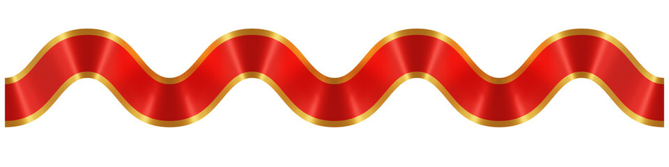 Naklejka premium A long red ribbon with gold trim in a curved shape. 3D rendering.