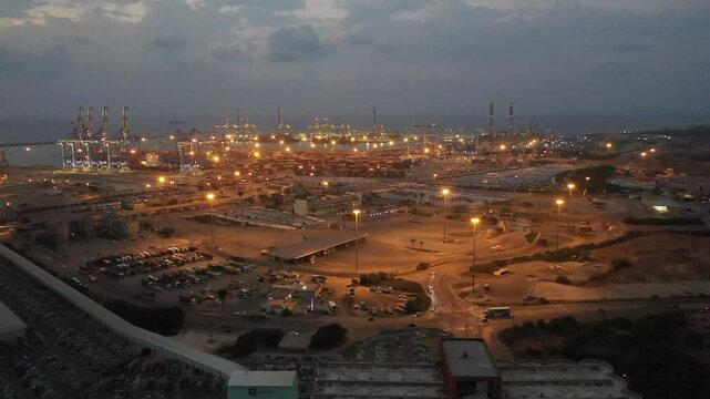 Aerial video of Ashdod port in the evening
