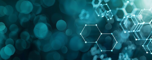 Abstract medical background with hexagons and icons of health care, science or technology concept on blue green gradient color banner vector presentation design