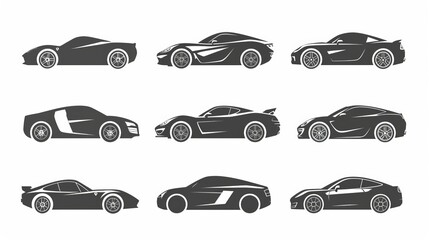 Set of sports car logos in silhouette. Emblem for motor vehicle dealerships. Symbol for auto garages. Icon for showroom dealers. Vector illustration.