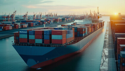 Naklejka premium A freighter unloading containers at the harbor