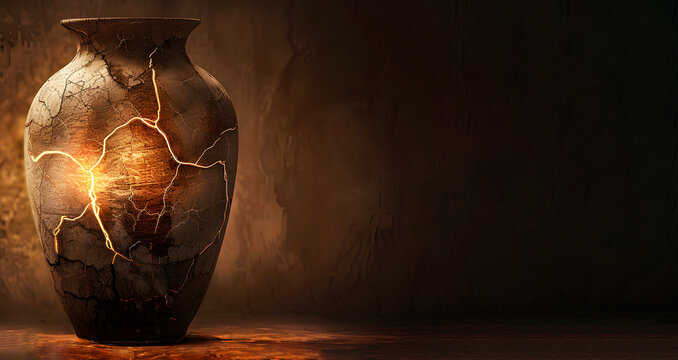 ANcient  Jar of Clay with Cracks and Breaks Alluding To and Illustrating 2 Corinthians 4:7  .