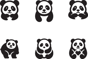 Panda icon set silhouette vector illustration