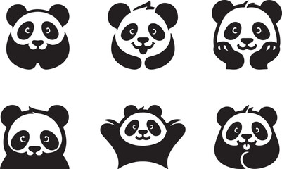 Panda icon set silhouette vector illustration