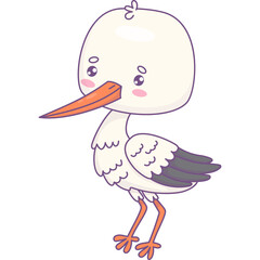 Cute Stork bird. Funny  cartoon bird kawaii