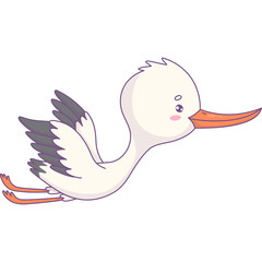 Cute flying Stork. Funny  cartoon bird kawaii