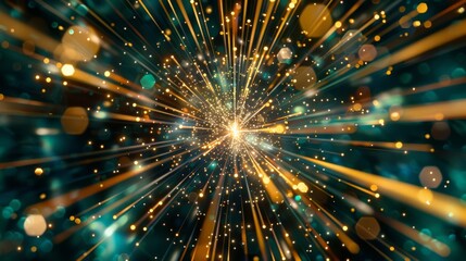 Naklejka premium Abstract animation of golden sparkles radiating from a central point, creating a dynamic and vibrant effect.