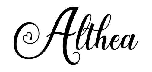 Althea - colore nero - parola nome scritta con cuori - ideale per website, presentazioni, biglietti, banners, sweatshirt, stampe, cricut, silhouette, sublimazioni, etichette, adesivi
