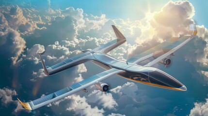 Futuristic Solar-Powered Aircraft Soaring Through Sunset Skies - Future of Aviation Design Concept