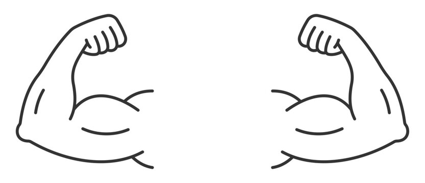 Muscle arm icon. Flexing biceps symbol. Muscular arms logo. Vector