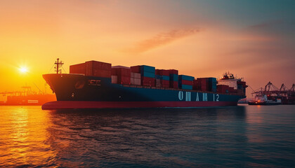 A freighter unloading containers at the harbor