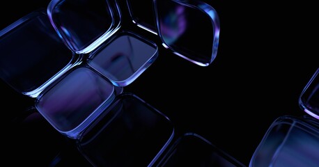 Abstract geometric blocks on a black background, 3d render