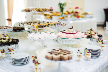 Buffet with a variety of delicious sweets, food ideas, celebration