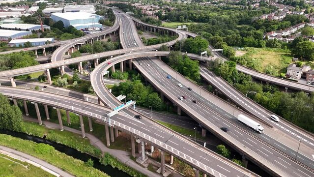 Drone Shot of Spaghetti Junction, Birmingham, M6 Motorway