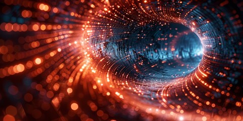 A dynamic and abstract tunnel filled with vibrant light streams and sparkles, ideal for scifi or tech themes