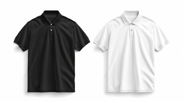 Mockup template of plain black and blank white collared shirts front and back views isolated on a white background for tee design presentation