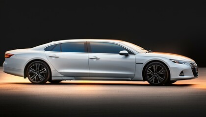 A luxurious limousine, with its elongated body and premium features, displayed on a plain black background to emphasize its elegance and exclusivity.