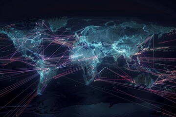 Global Routes of Container Shipping Highlighted with Dotted Lines Across World Map