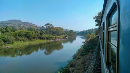 Fototapeta premium A peaceful journey alongside a serene river away from the hustle and bustle of the city.