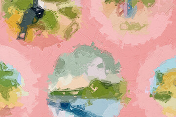 Oil painting and various flowers, cats, dogs, lotus leaves, roses, peonies, chrysanthemums, beautiful