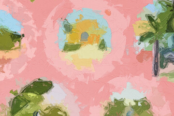Oil painting and various flowers, cats, dogs, lotus leaves, roses, peonies, chrysanthemums, beautiful