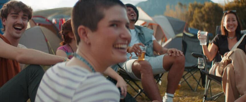 Group of young people having fun at a music festival