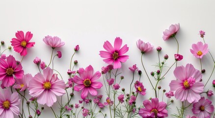 Pink Cosmos Flowers on White Background