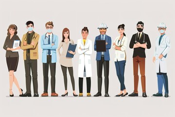 Obraz premium A Group Of People Of Different Professions. Doctor,business man, worker. Set of occupations. Labour Day On 1 May. coronavirus, covid-19 concept. elegant design.