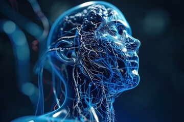 Human anatomy. The anatomical model of a human lymphatic system is rotated around its axis on futuristic head-up display