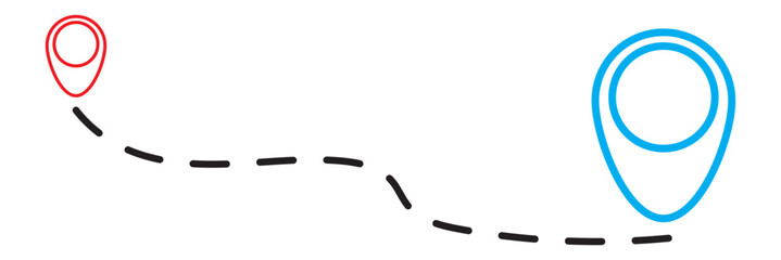 Route icon - two points with dotted path and location pin. Route location icon two pin sign and dotted line. Travel vector icon. Travel from start point and dotted line . vector illustration. eps 10.